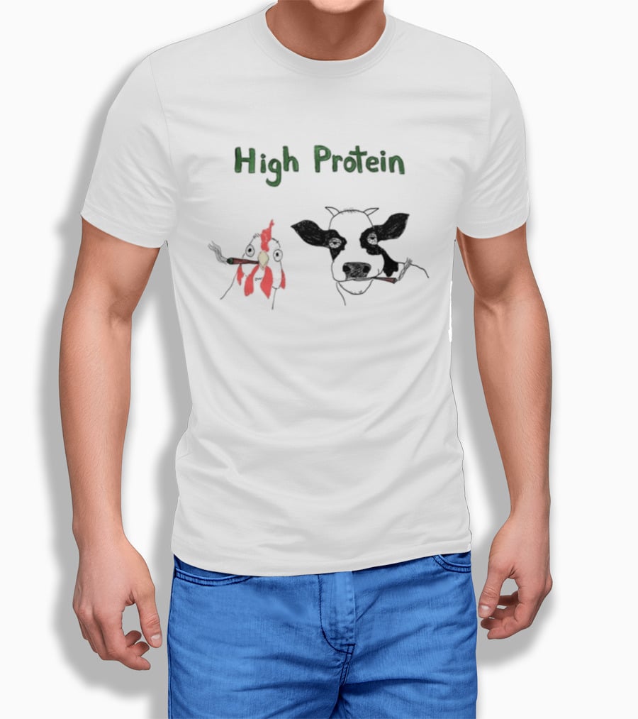 High Protein Chicken And Dairy Cow Smoking Cartoon T-Shirt