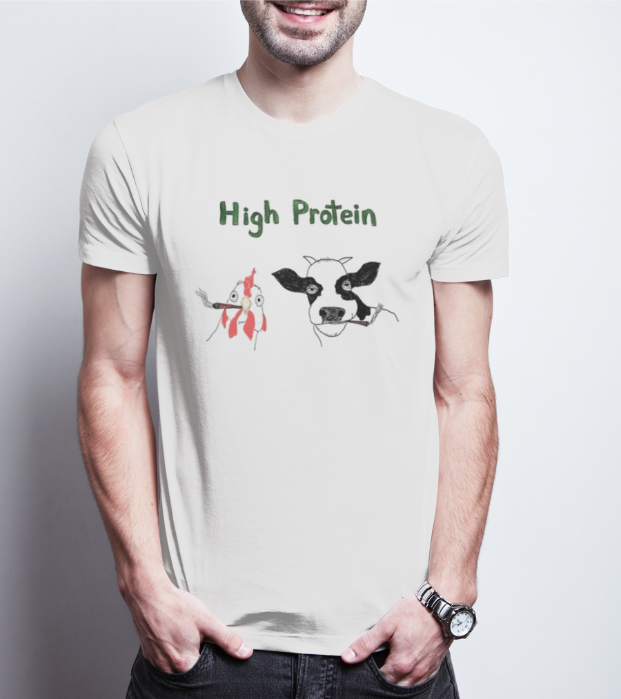 High Protein Chicken And Dairy Cow Smoking Cartoon T-Shirt
