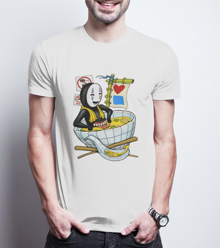 Bluetile Miso Bath Spirit Face Heart Bamboo Nobori T-Shirt