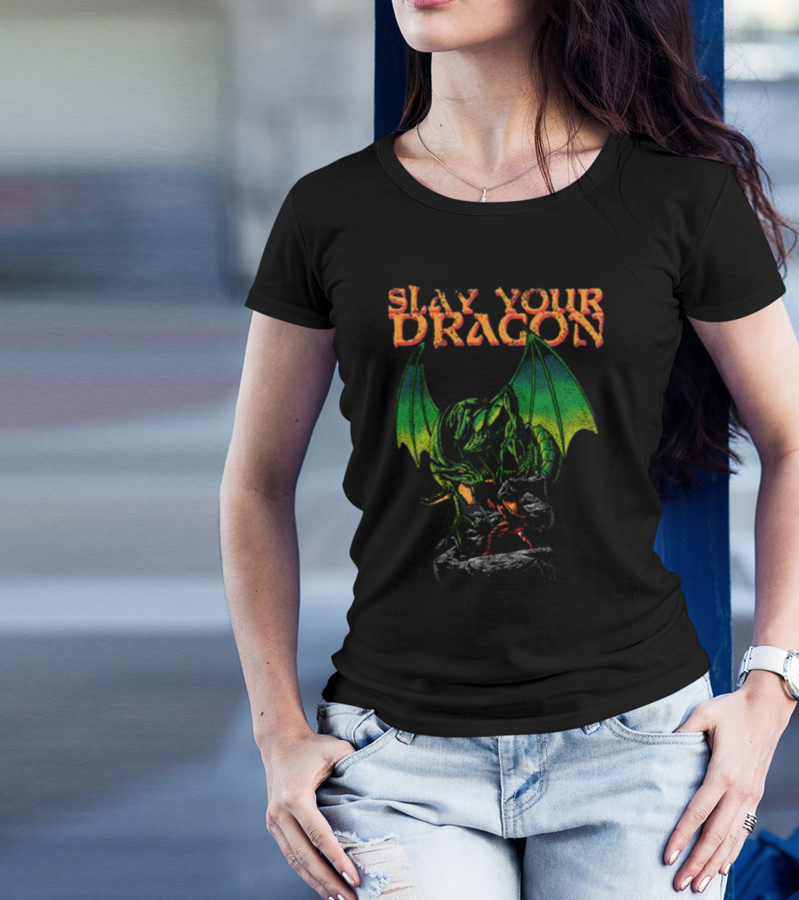 Slay Your Dragon Fantasy Green Fire-Breathing Creature T-Shirt