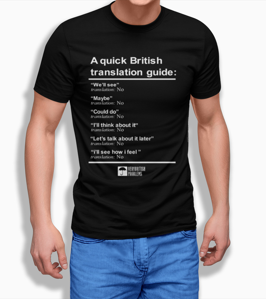 A Quick British Translation Guide: Very British Problems We'll See Maybe Translation No T-Shirt