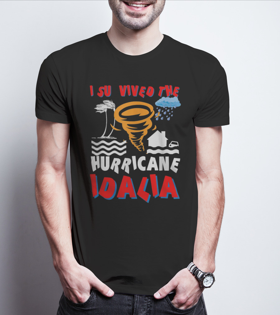 I Survived The Hurricane Idalia Tornado Palm Trees Rain House Car Waves T-Shirt