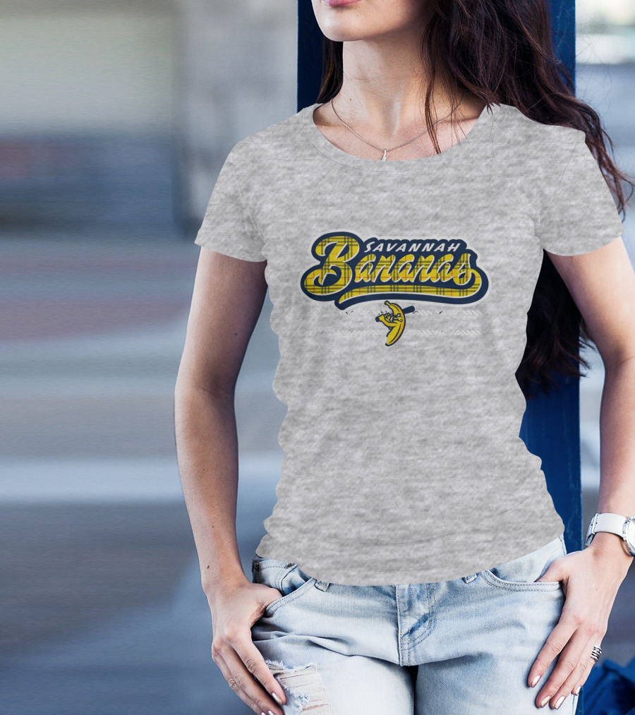 Savannah Bananas Yellow Plaid Baseball Logo Fun T-Shirt