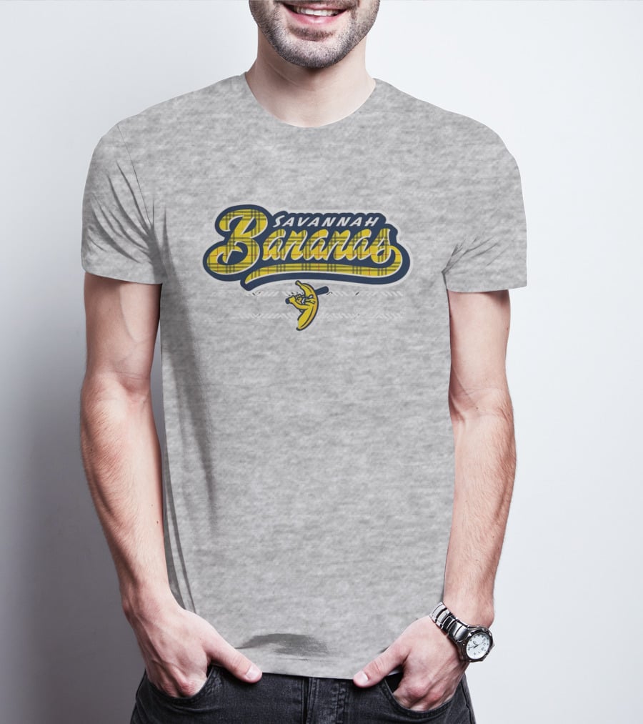 Savannah Bananas Yellow Plaid Baseball Logo Fun T-Shirt