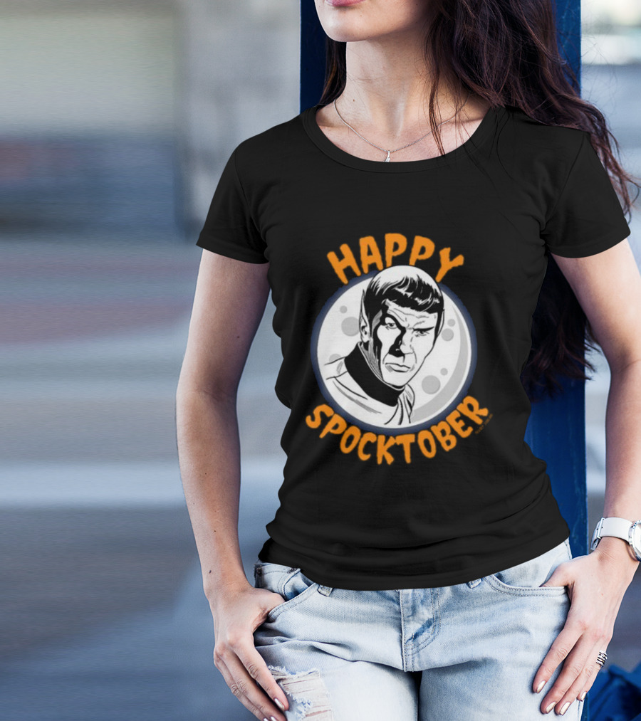 HAPPY SPOCKTOBER Moon Art Spock Vintage Style Retro Sci-Fi Character T-Shirt