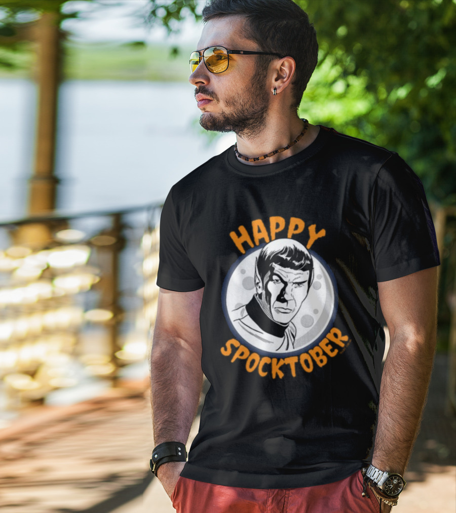 HAPPY SPOCKTOBER Moon Art Spock Vintage Style Retro Sci-Fi Character T-Shirt