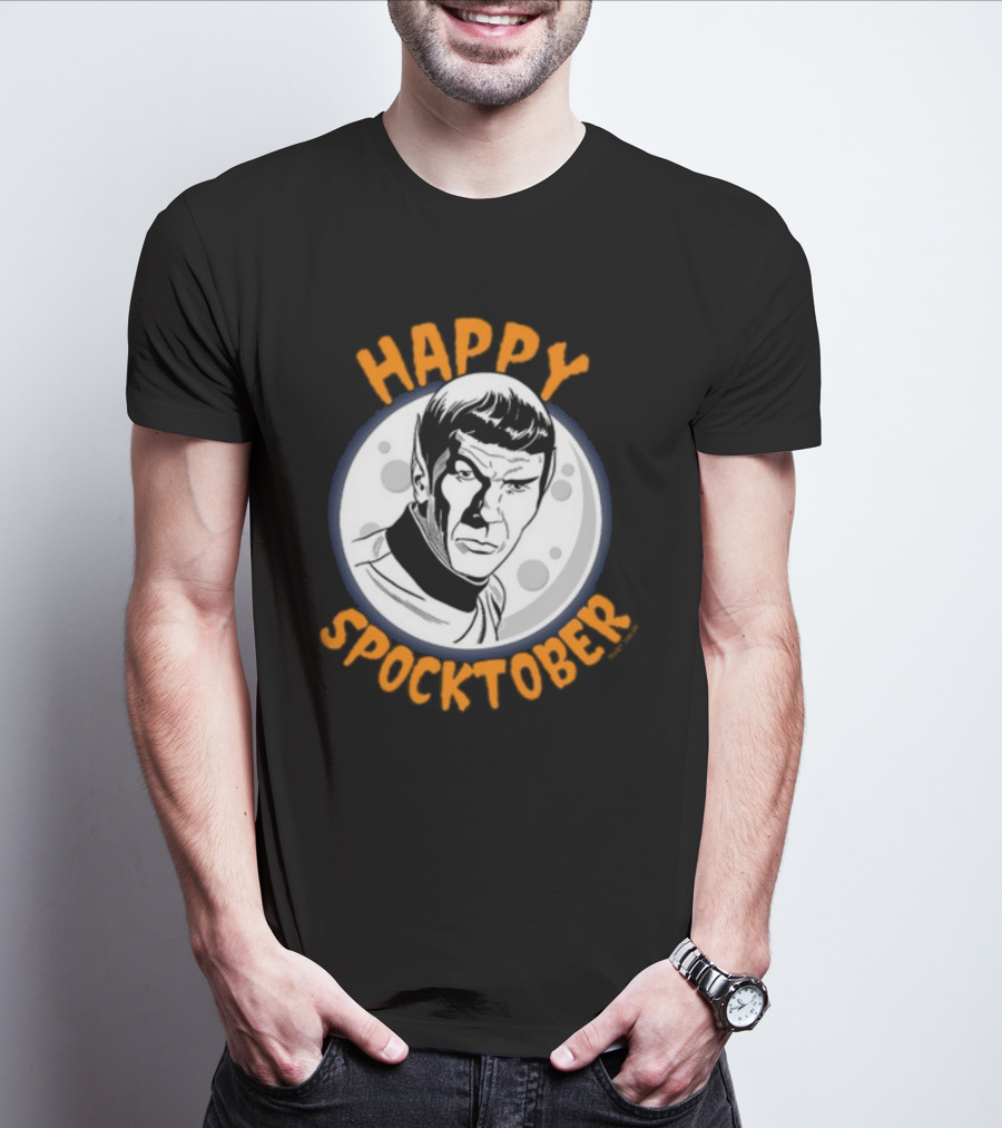 HAPPY SPOCKTOBER Moon Art Spock Vintage Style Retro Sci-Fi Character T-Shirt