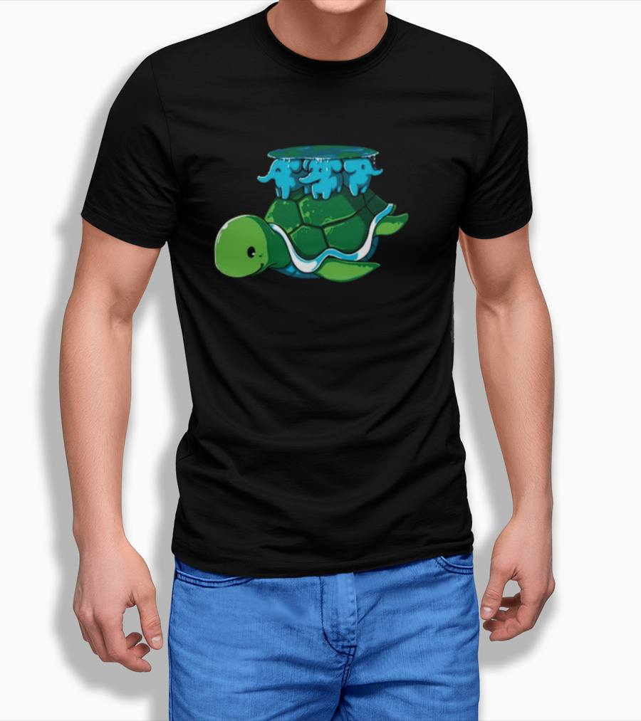 Bladezaim Teeturtle Green Turtle With Three Blue Elephants T-Shirt