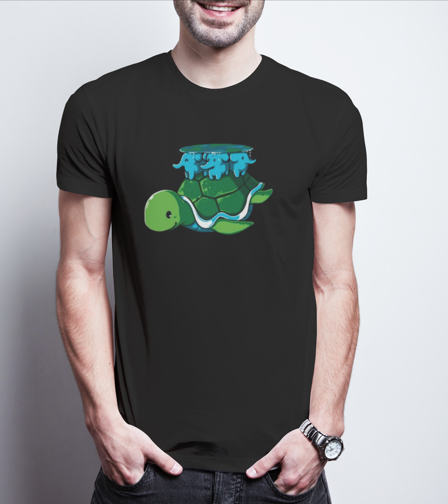 Bladezaim Teeturtle Green Turtle With Three Blue Elephants T-Shirt