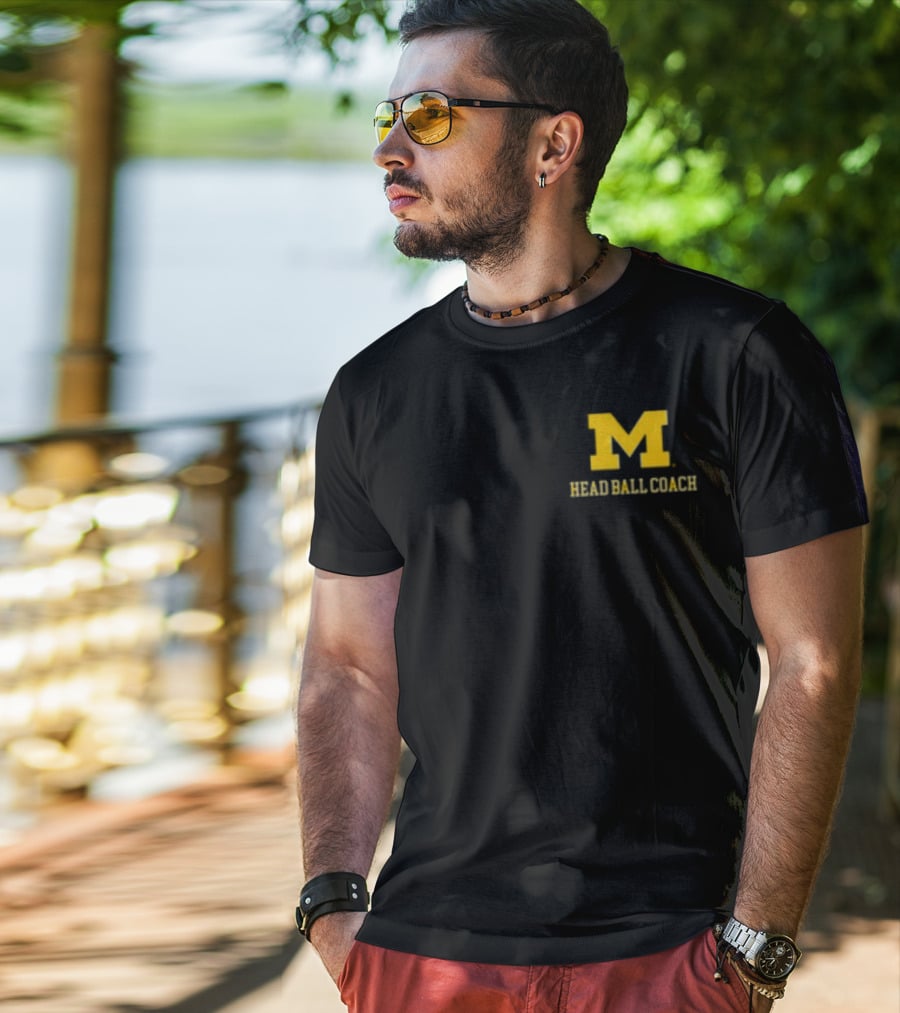 Michigan Football M Head Ball Coach Harbaugh 4 Head Ball Coach T-Shirt