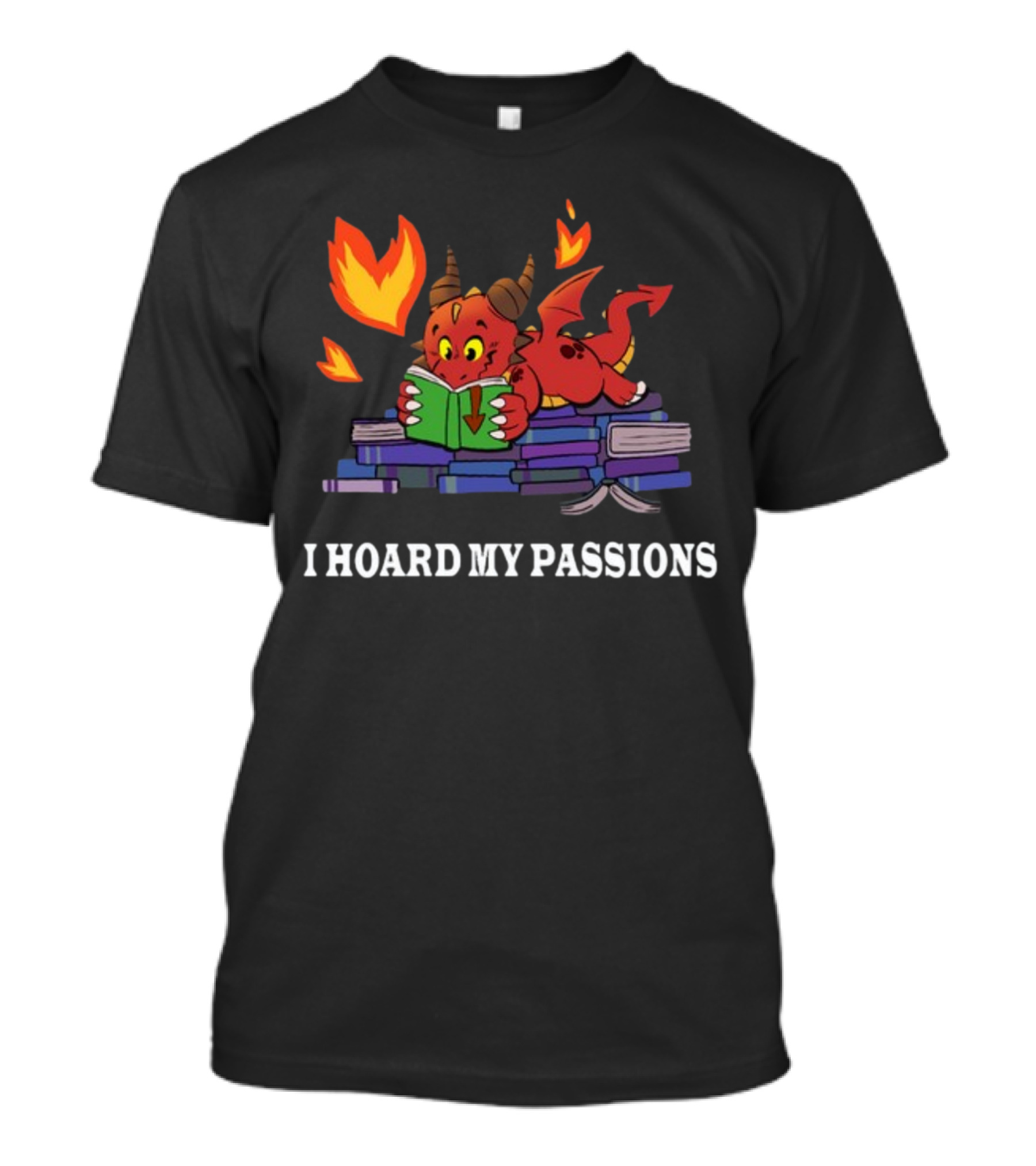 Part Time Dragons I Hoard My Passions New Reading Books Fire Tail Cute Red Cartoon Dragon T-Shirt