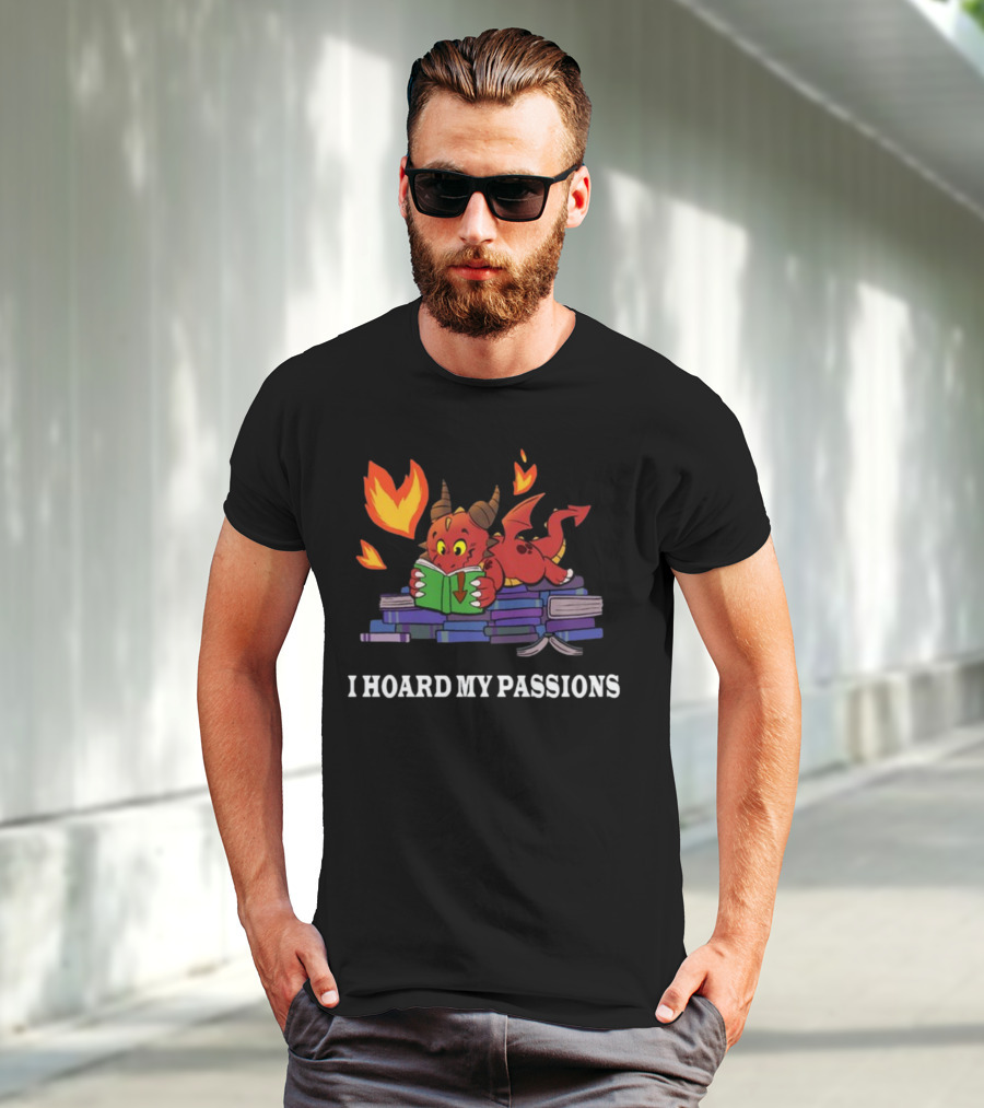 Part Time Dragons I Hoard My Passions New Reading Books Fire Tail Cute Red Cartoon Dragon T-Shirt