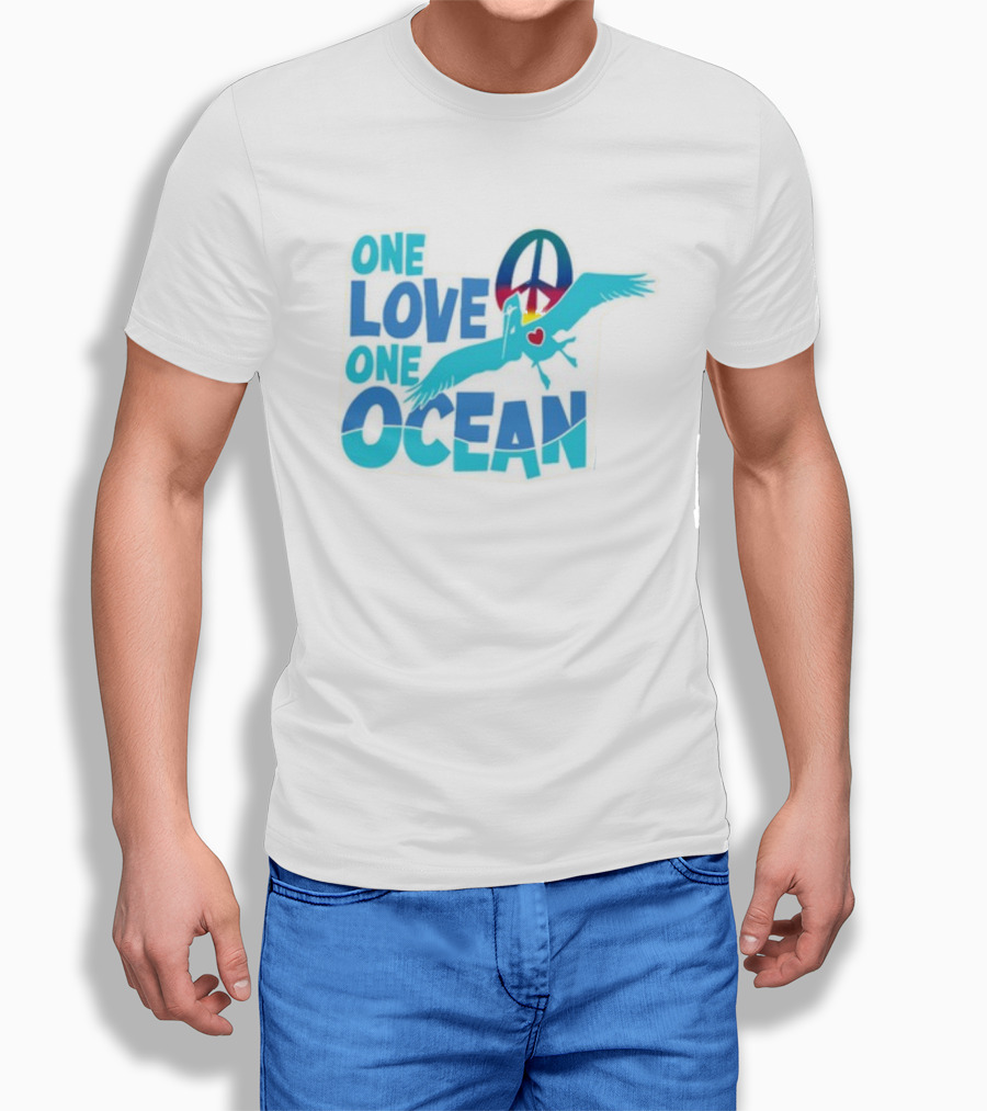 Musician Jimmy Buffett One Love One Ocean Peace Symbol Bird Heart T-Shirt