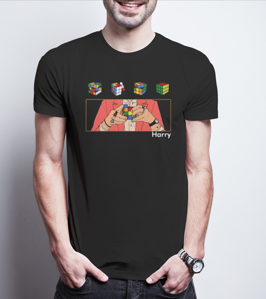 Harry Rubik's Cube Puzzle Hands Colorful Sequence T-Shirt