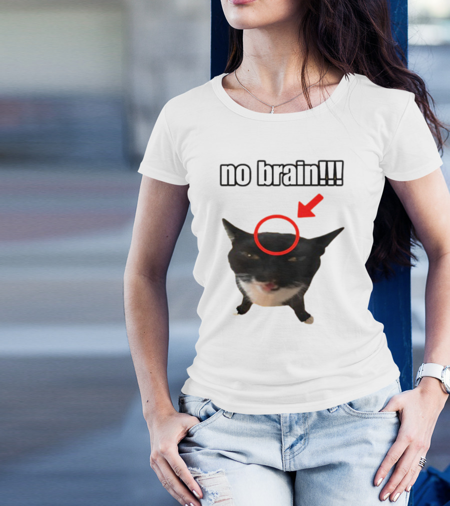 No Brain Cat With Red Circle And Arrow T-Shirt