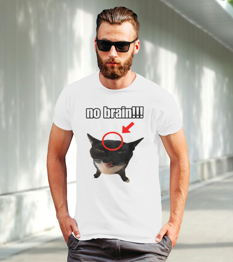 No Brain Cat With Red Circle And Arrow T-Shirt