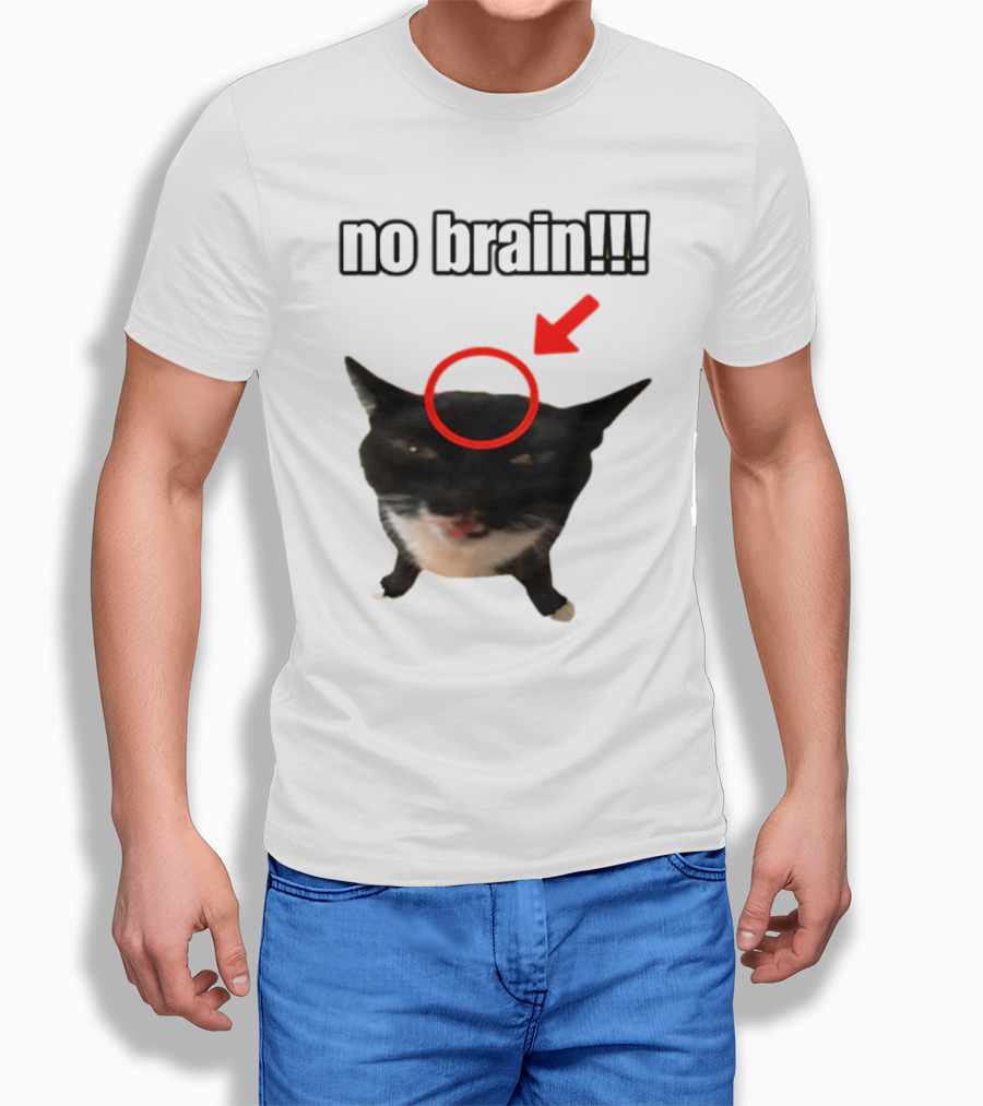 No Brain Cat With Red Circle And Arrow T-Shirt
