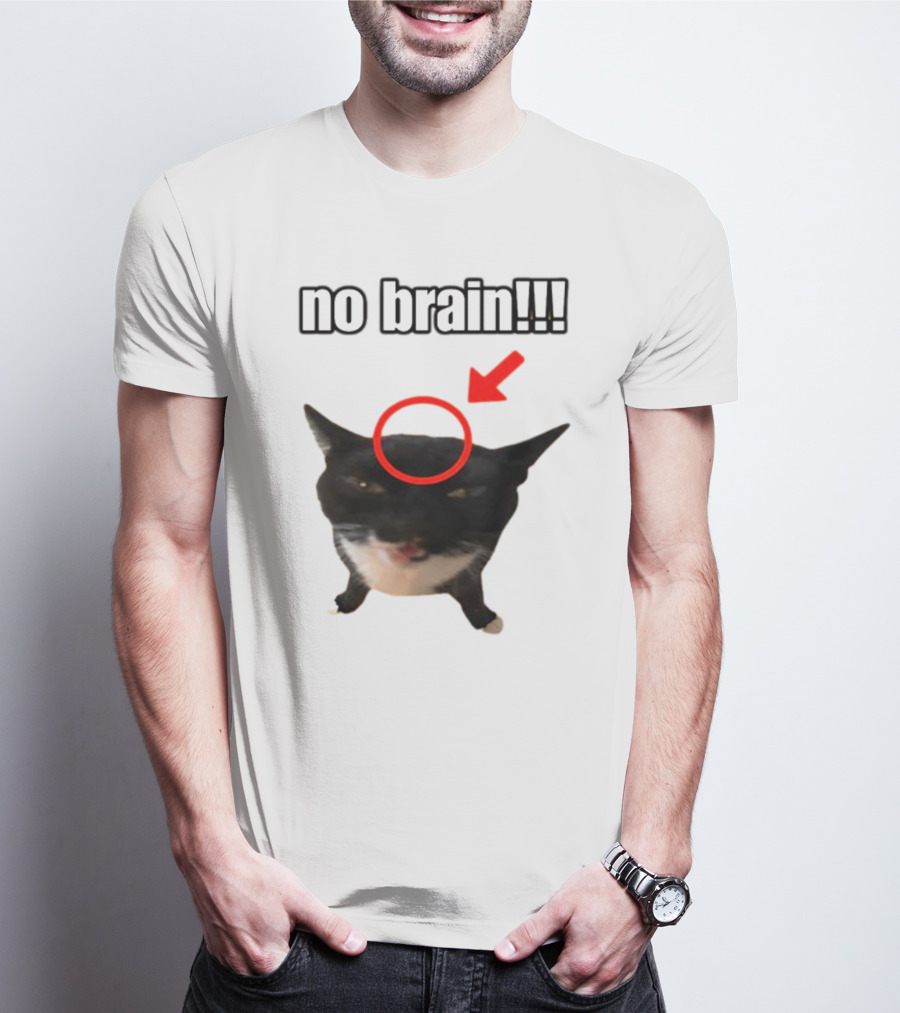 No Brain Cat With Red Circle And Arrow T-Shirt
