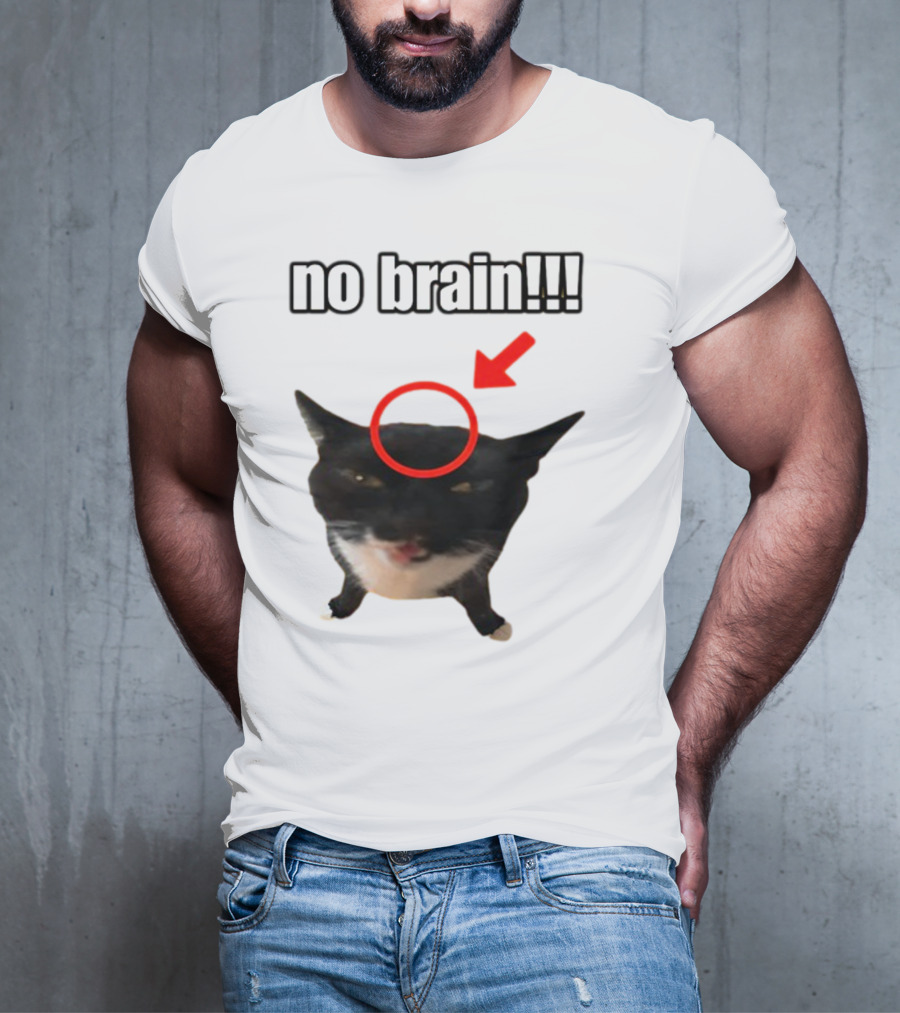 No Brain Cat With Red Circle And Arrow T-Shirt