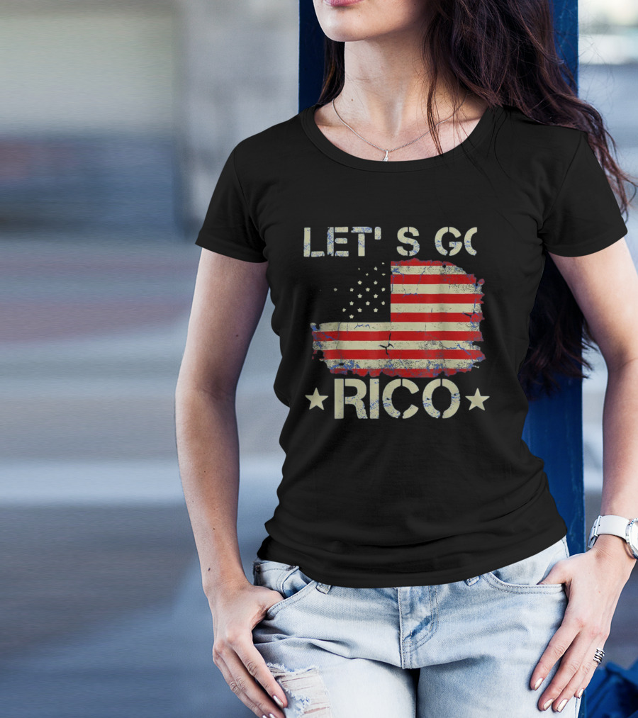 LET'S GO RICO American Flag Text With Star Accents T-Shirt