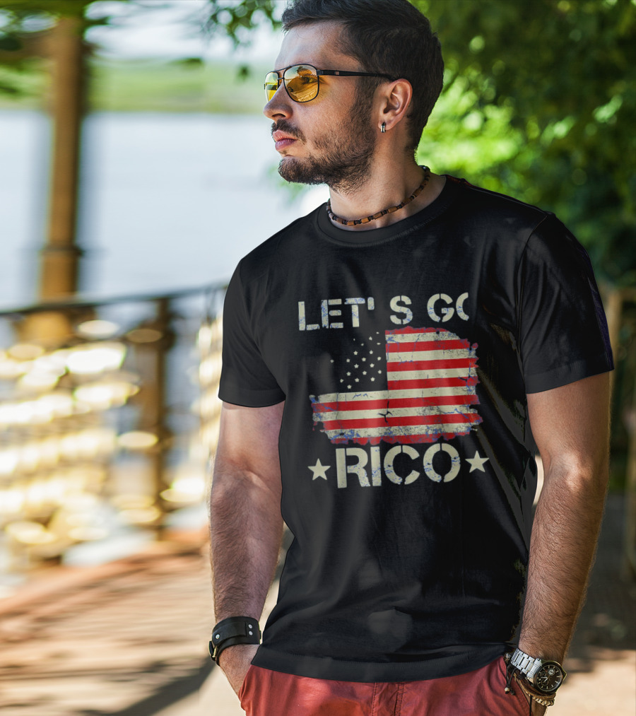 LET'S GO RICO American Flag Text With Star Accents T-Shirt