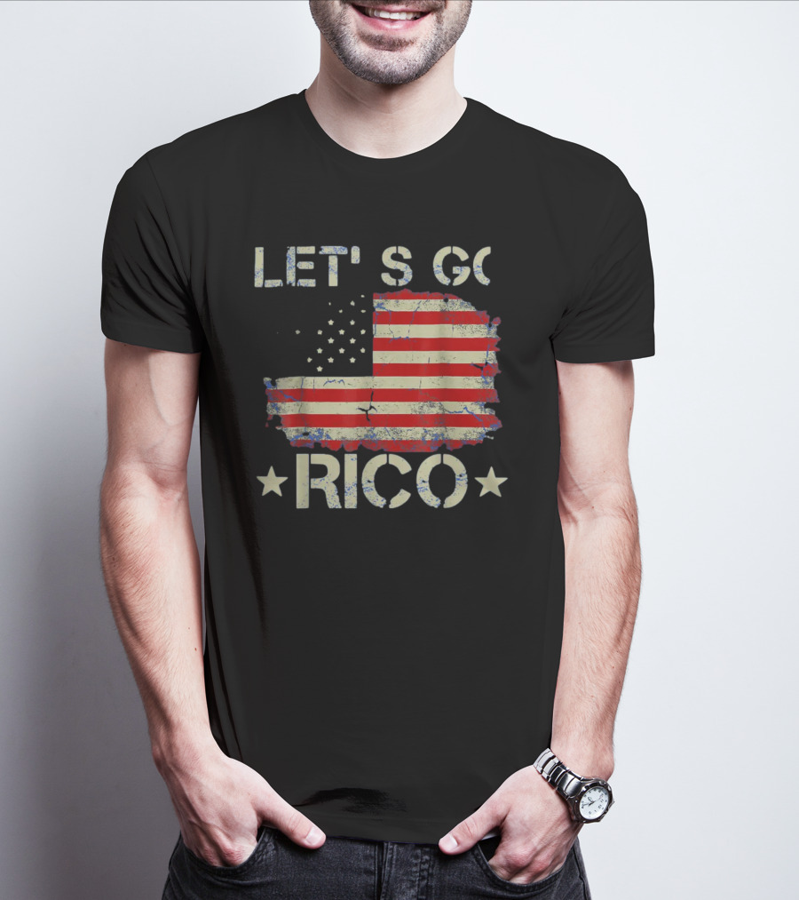LET'S GO RICO American Flag Text With Star Accents T-Shirt