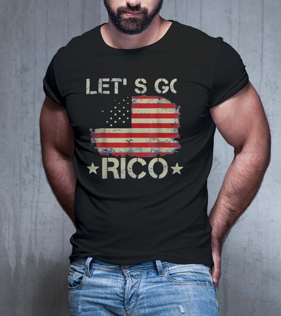 LET'S GO RICO American Flag Text With Star Accents T-Shirt