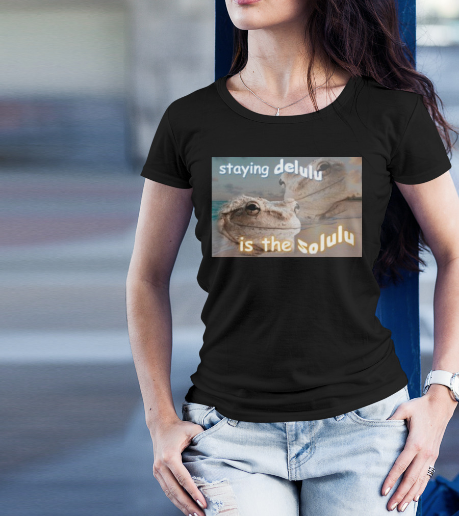 Staying Delulu Is The Solulu Frog Meme Beach Reflection T-Shirt