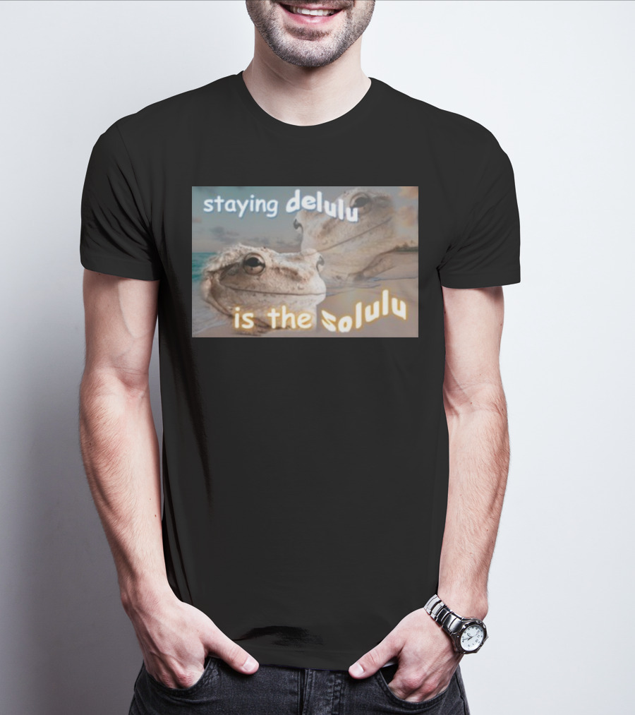 Staying Delulu Is The Solulu Frog Meme Beach Reflection T-Shirt