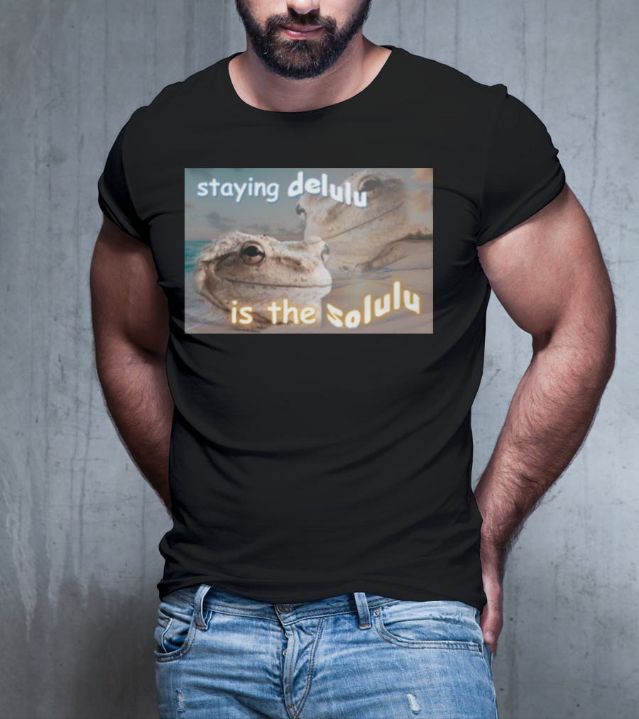 Staying Delulu Is The Solulu Frog Meme Beach Reflection T-Shirt