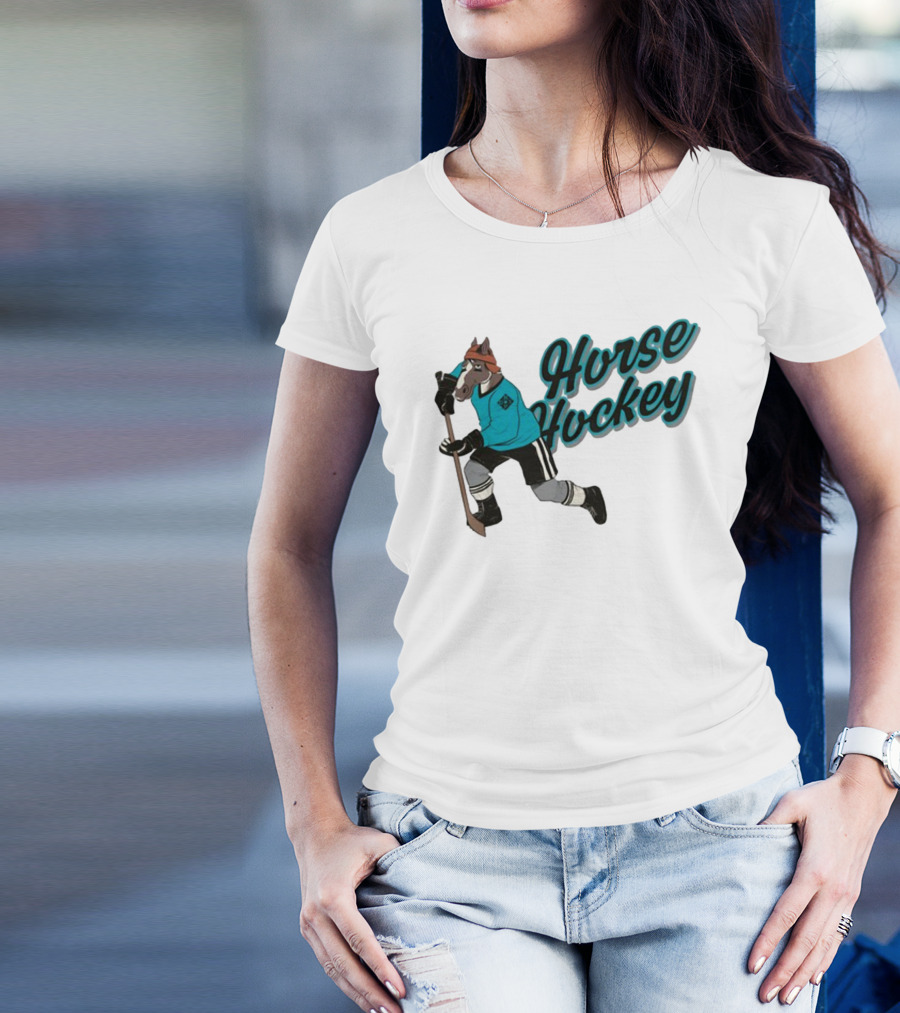 Davidsamsonpodcast Horse Hockey Skating Cartoon Horse With Stick T-Shirt