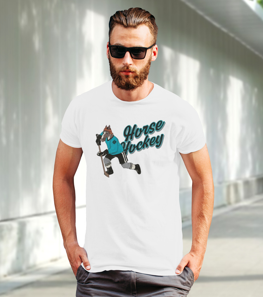 Davidsamsonpodcast Horse Hockey Skating Cartoon Horse With Stick T-Shirt