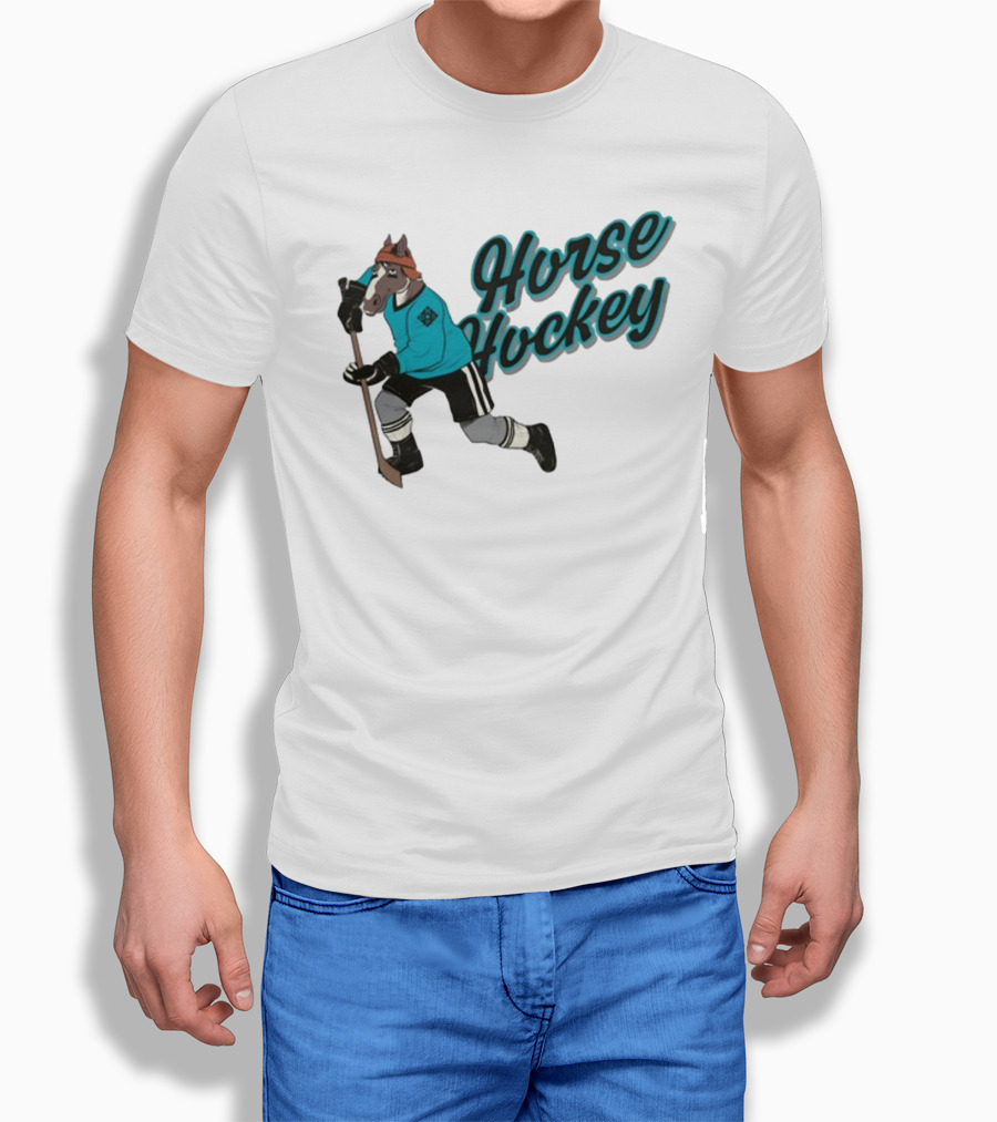 Davidsamsonpodcast Horse Hockey Skating Cartoon Horse With Stick T-Shirt