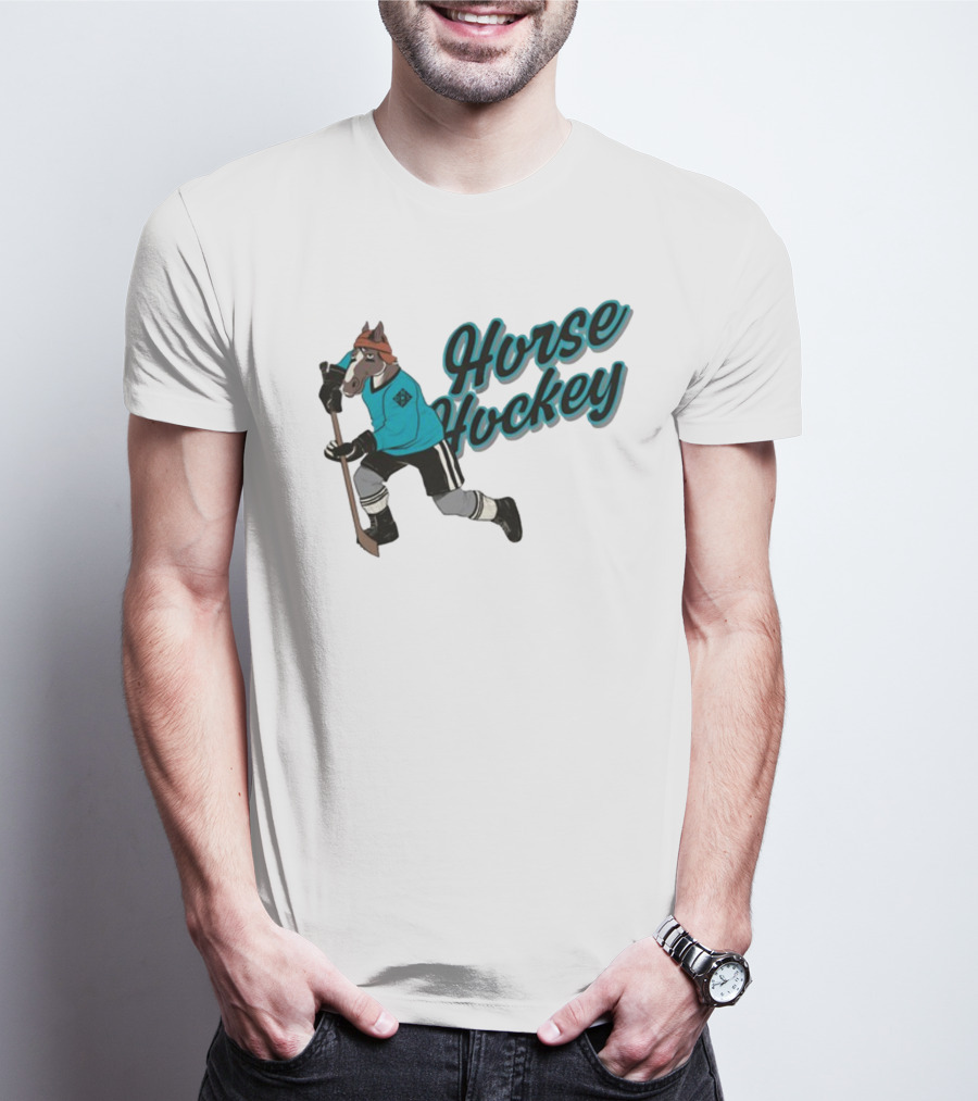 Davidsamsonpodcast Horse Hockey Skating Cartoon Horse With Stick T-Shirt