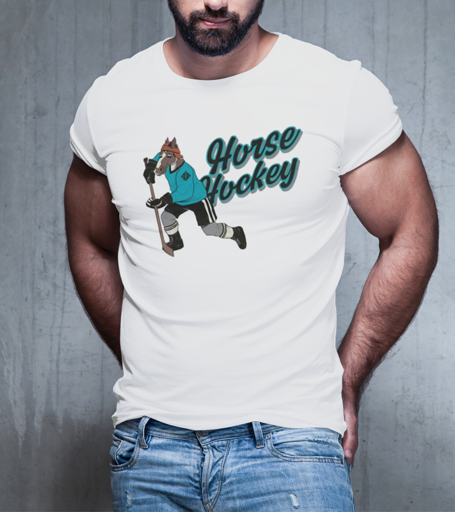 Davidsamsonpodcast Horse Hockey Skating Cartoon Horse With Stick T-Shirt