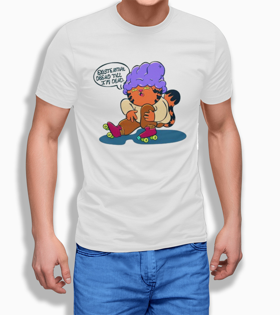 Existential Dread Till I'm Dead Funny Roller Skating Tiger With Purple Hair T-Shirt