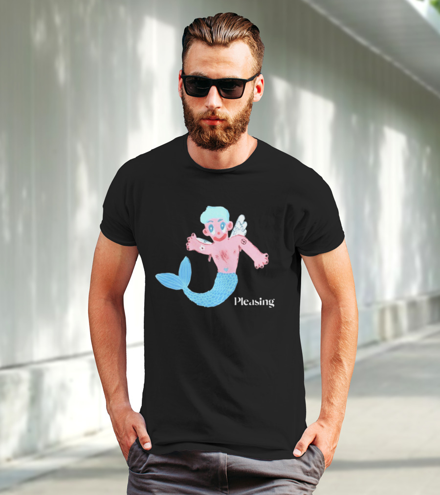 Pleasing Hairy Mermaid Graphic With Wings And Heart Tattoo T-Shirt