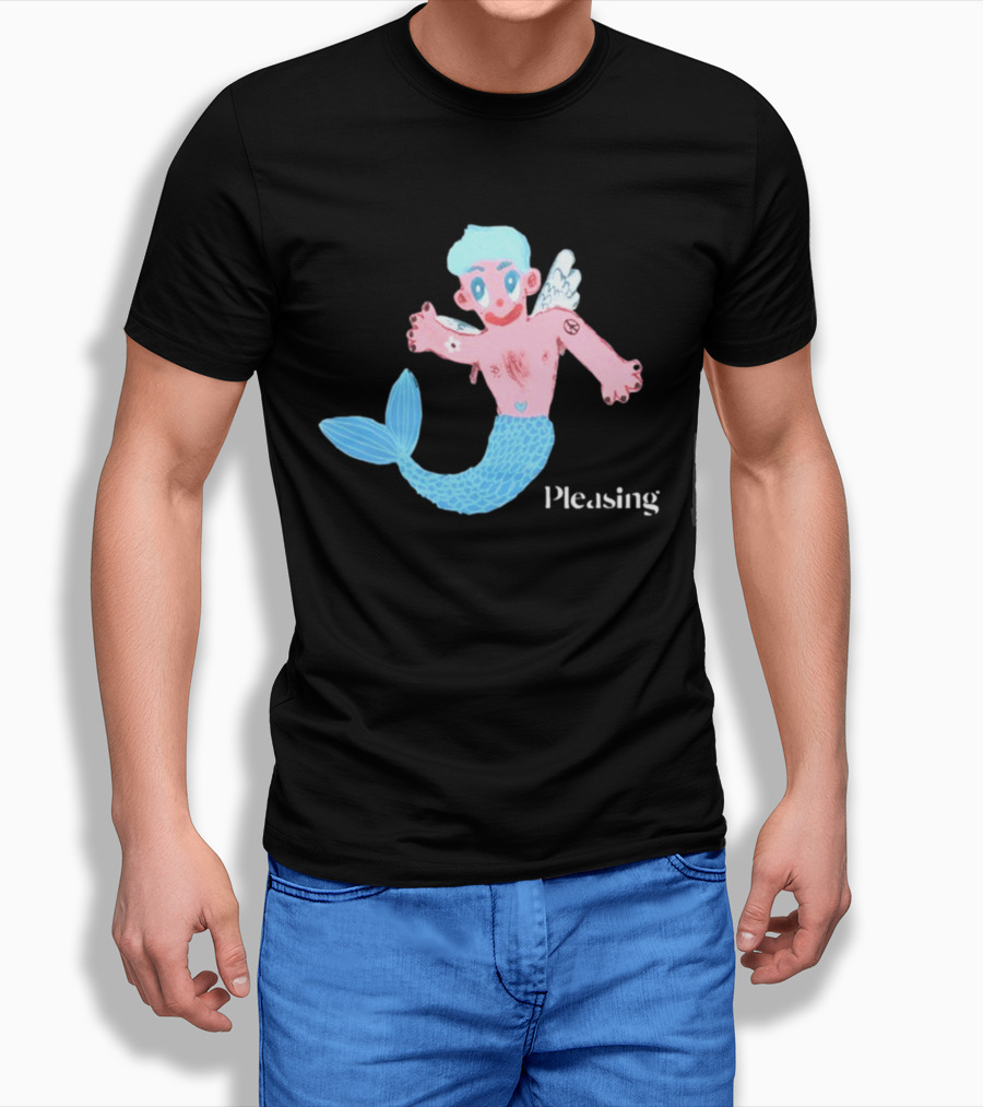 Pleasing Hairy Mermaid Graphic With Wings And Heart Tattoo T-Shirt