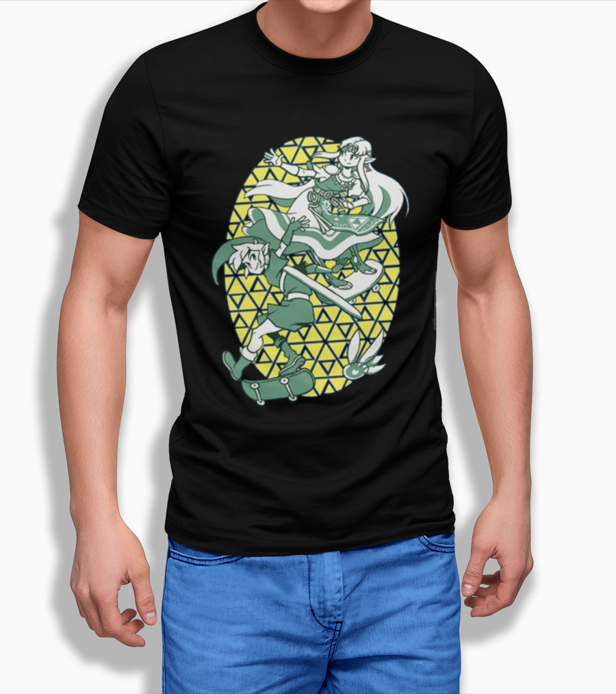 Ocarina Of Grind Link And Zelda Skateboarding Triangles T-Shirt