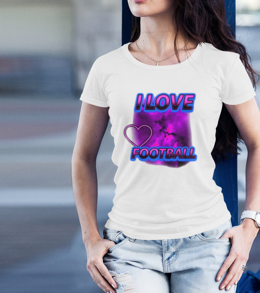 I Love Football Heart Purple Galaxy T-Shirt