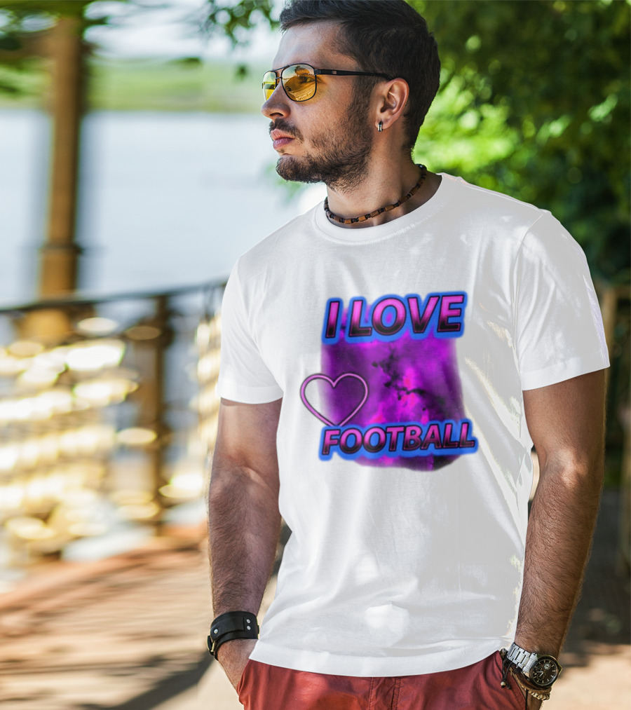 I Love Football Heart Purple Galaxy T-Shirt