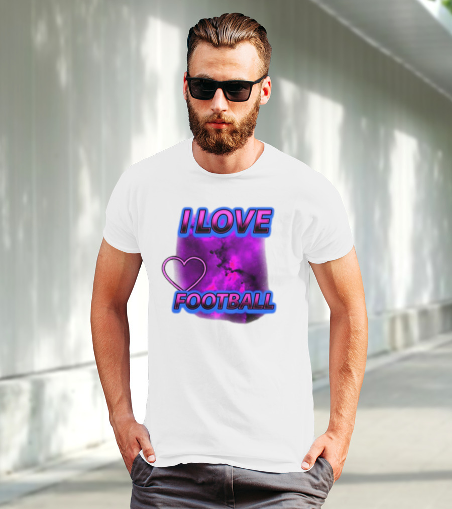 I Love Football Heart Purple Galaxy T-Shirt
