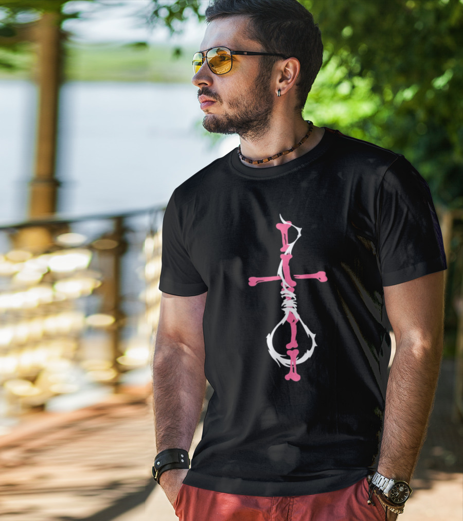 Drokenji Wywh Pink Bone Cross T-Shirt