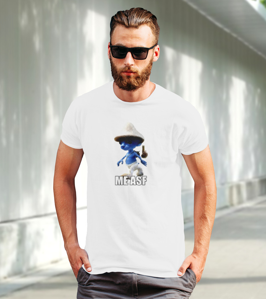Goofyahhtees Smurf Me Asf Blue Mushroom Character T-Shirt
