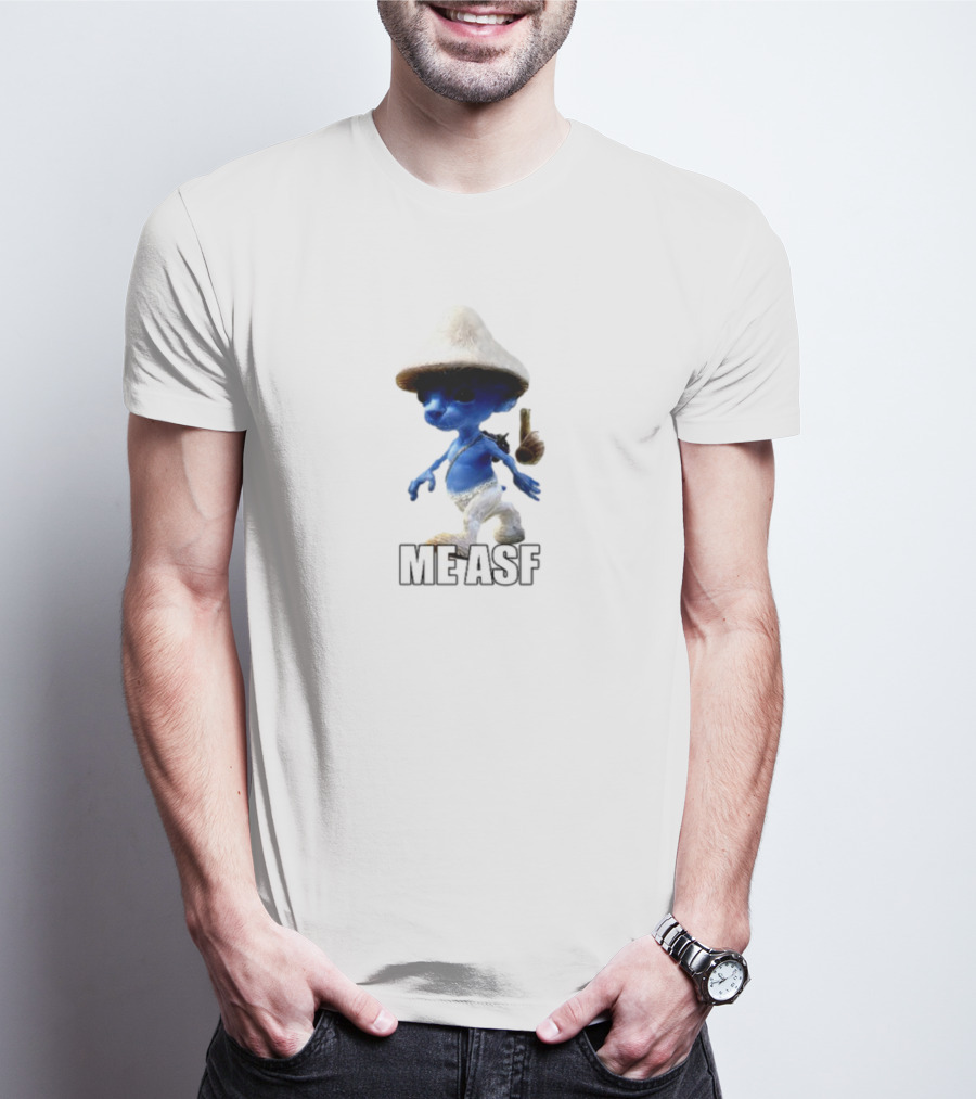 Goofyahhtees Smurf Me Asf Blue Mushroom Character T-Shirt