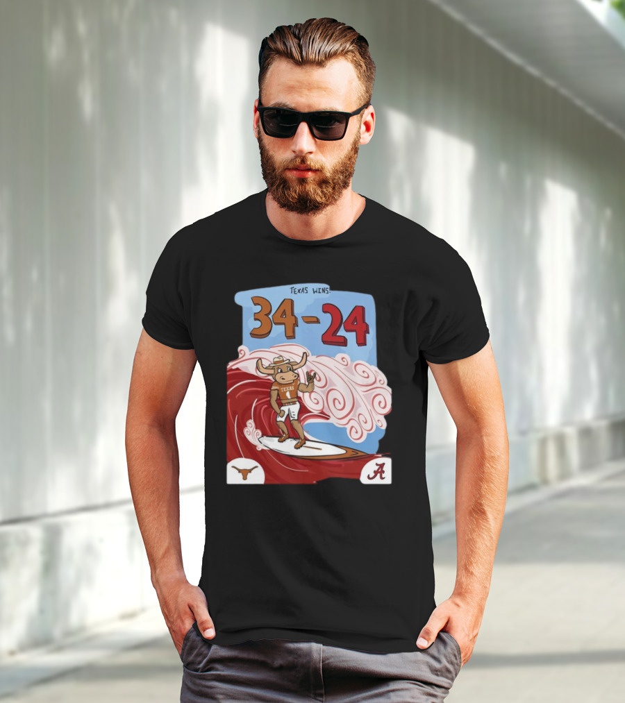 Texas Wins 34 24 Longhorn Surfer Victory Over Alabama T-Shirt