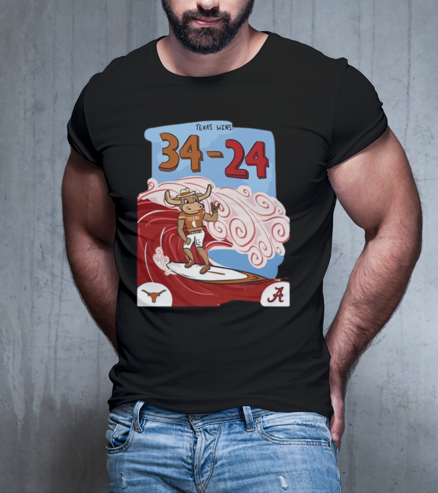 Texas Wins 34 24 Longhorn Surfer Victory Over Alabama T-Shirt