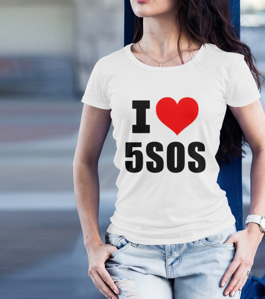 Ashton Irwin Wearing I Love 5SOS Fan Merchandise T-Shirt