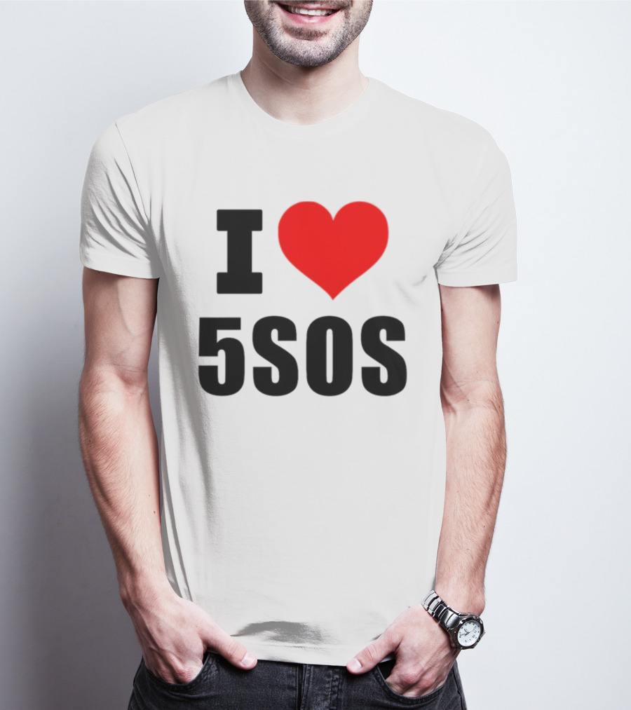 Ashton Irwin Wearing I Love 5SOS Fan Merchandise T-Shirt