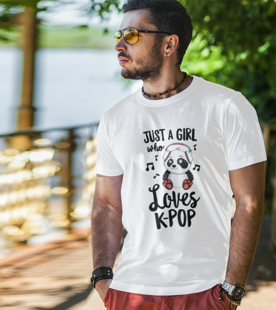 Just A Girl Who Loves Kpop With Cute Panda And Musical Notes T-Shirt
